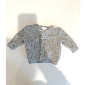 Ralph Lauren Baby Cardigan, Gray Cable-knit Cttn Sweater, Textured Design Sz 3M